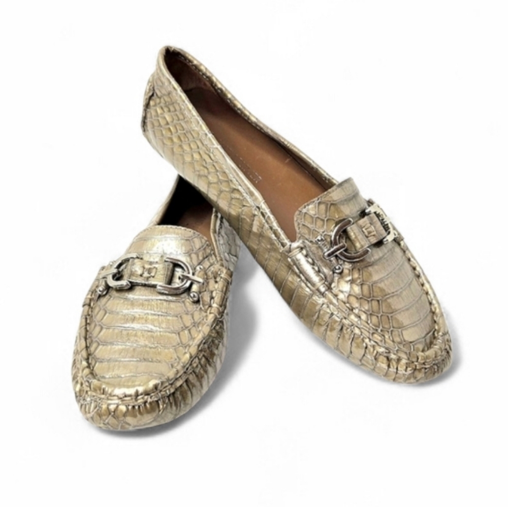 Donald Pliner driving moccasins. Croc embossed leather.  Gray. 6.5